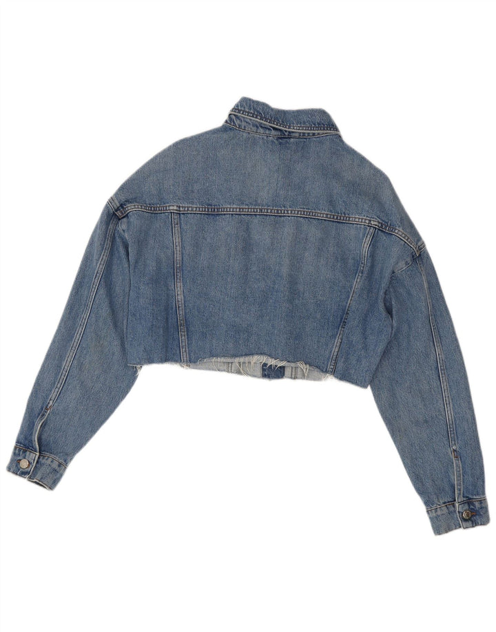 Topshop Womens Crop Oversized Denim Jacket UK 10 Small Blue Cotton
