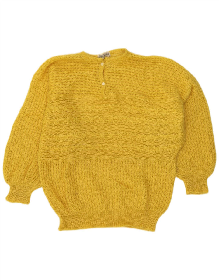 Vintage Womens Button Neck Jumper Sweater UK 18 XL Yellow