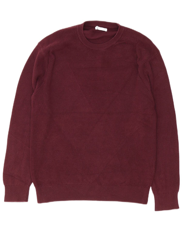 Zara Mens Crew Neck Jumper Sweater Medium Burgundy Cotton