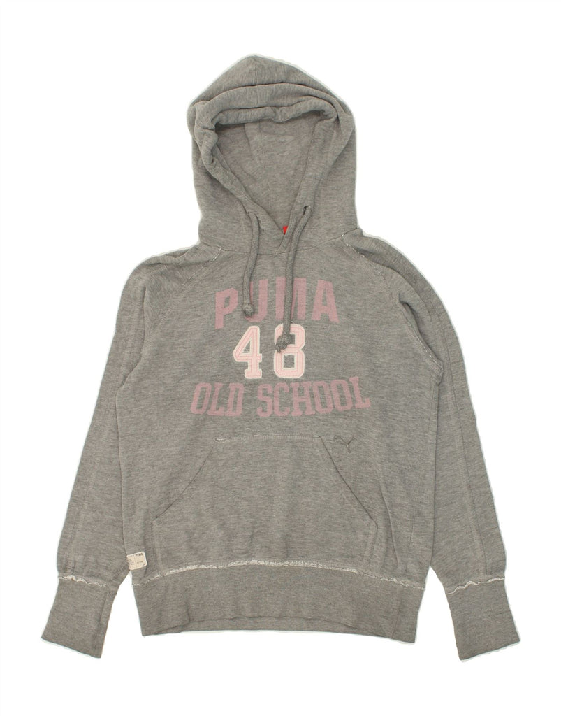 PUMA Womens Graphic Hoodie Jumper UK 12 Medium  Grey Cotton | Vintage Puma | Thrift | Second-Hand Puma | Used Clothing | Messina Hembry 