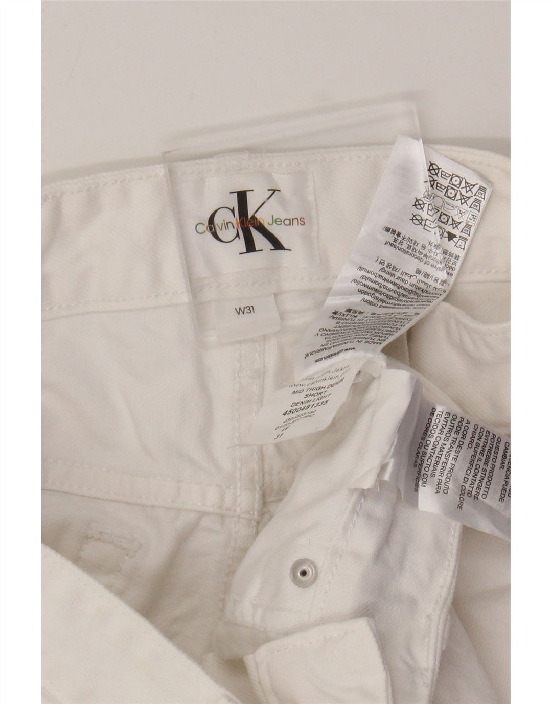 CALVIN KLEIN Mens Graphic Denim Shorts W31 Medium White Cotton