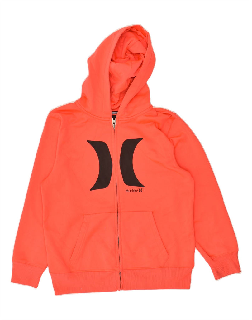 HURLEY Womens Graphic Zip Hoodie Sweater UK 14 Large Orange Polyester | Vintage Hurley | Thrift | Second-Hand Hurley | Used Clothing | Messina Hembry 