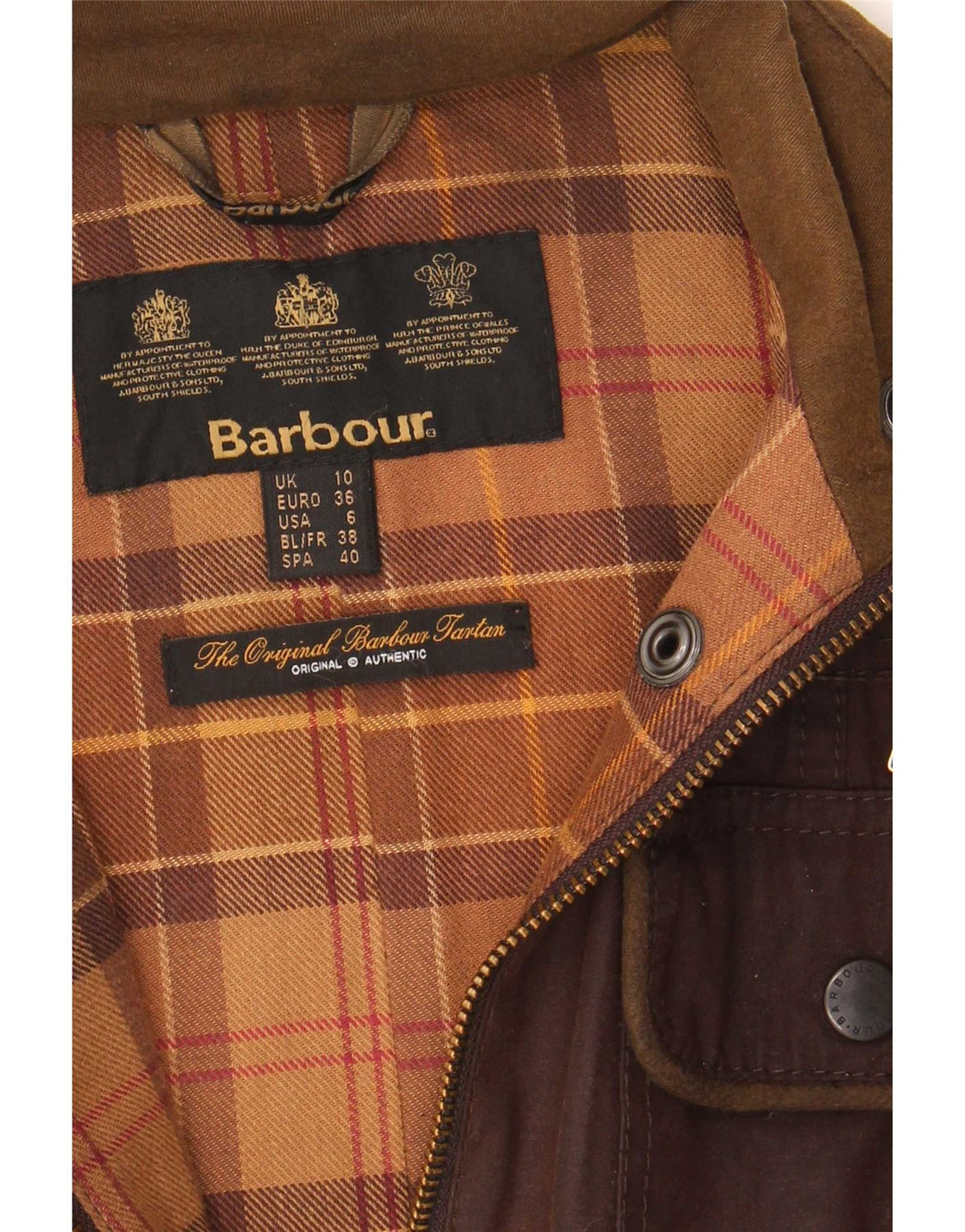 Barbour Womens Waxed Cotton Jacket UK 10 Small Brown