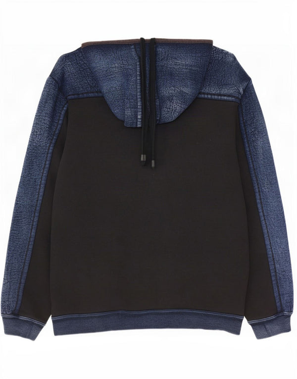 True Religion Mens Zip Neck Hoodie Jumper Medium Black Colourblock Cotton