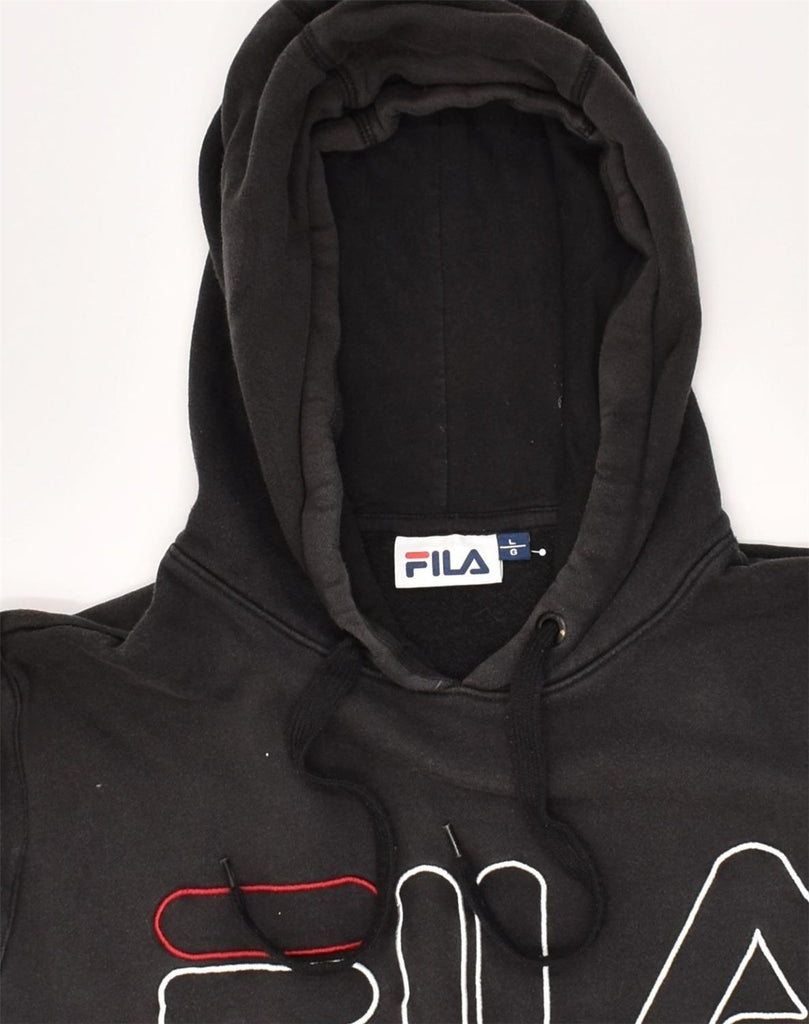 FILA Mens Graphic Graphic Hoodie Jumper Large Black Cotton | Vintage Fila | Thrift | Second-Hand Fila | Used Clothing | Messina Hembry 