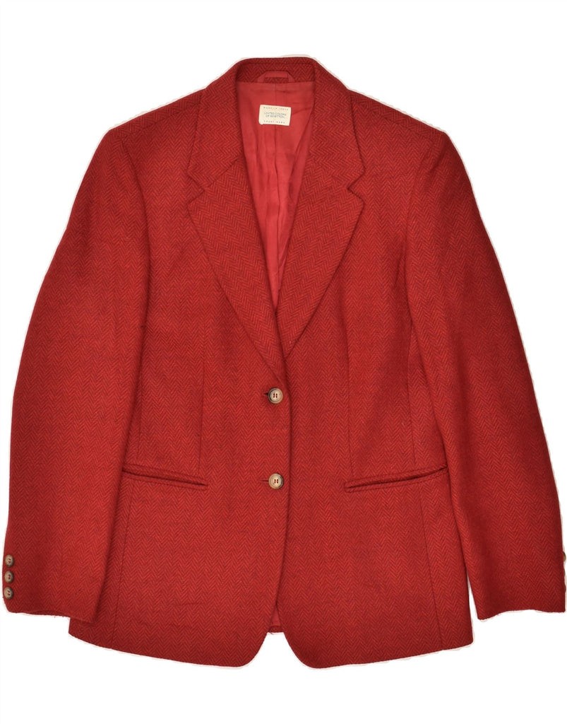 BENETTON Womens 2 Button Blazer Jacket IT 42 Medium Red Herringbone Wool | Vintage Benetton | Thrift | Second-Hand Benetton | Used Clothing | Messina Hembry 