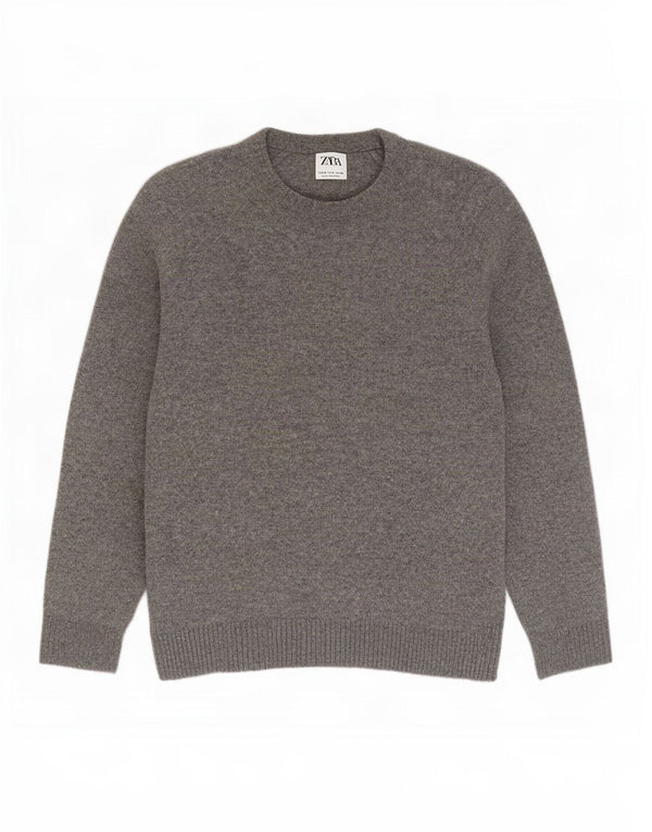 Zara Mens Boat Neck Jumper Sweater Small Grey Wool