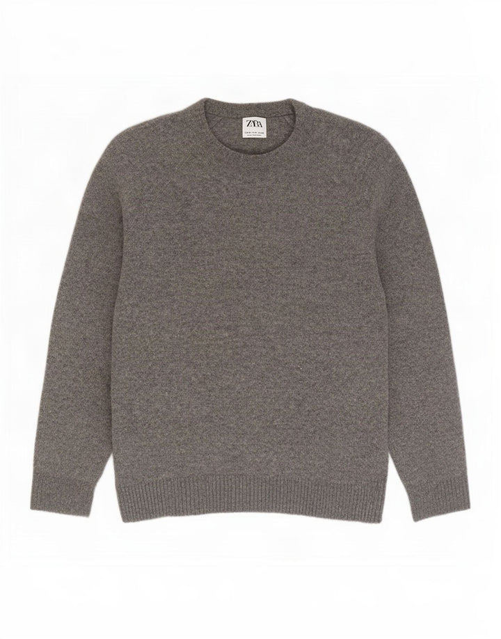 Zara Mens Boat Neck Jumper Sweater Small Grey Wool