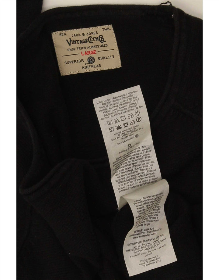 Jack & Jones Mens Crew Neck Jumper Sweater Large Black Cotton