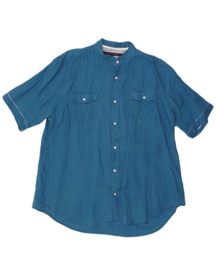 TOMMY HILFIGER Mens Custom Fit Short Sleeve Shirt XL Blue