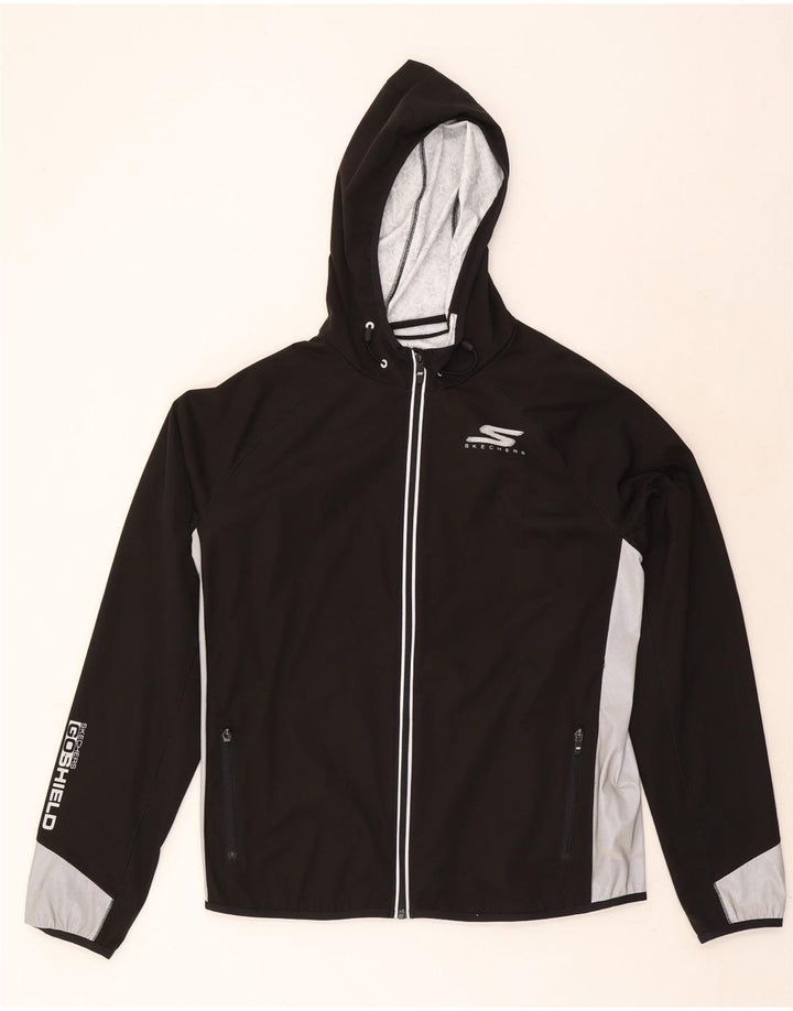 Skechers Mens Hooded Tracksuit Top Jacket Large Black Colourblock Polyester