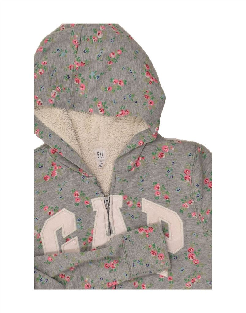 GAP Girls Graphic Sherpa Zip Hoodie Sweater 11-12 Years XL Grey Floral | Vintage Gap | Thrift | Second-Hand Gap | Used Clothing | Messina Hembry 