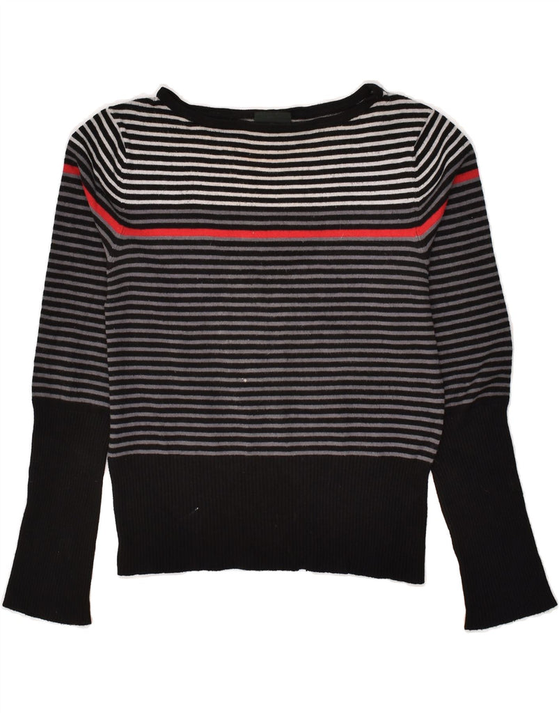 LAURA ASHLEY Womens Boat Neck Jumper Sweater UK 14 Medium Grey Striped | Vintage Laura Ashley | Thrift | Second-Hand Laura Ashley | Used Clothing | Messina Hembry 