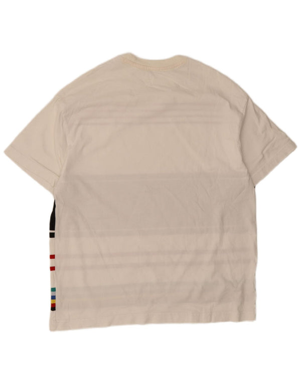 Benetton Mens Loose Fit T-Shirt Top Small White Striped Cotton