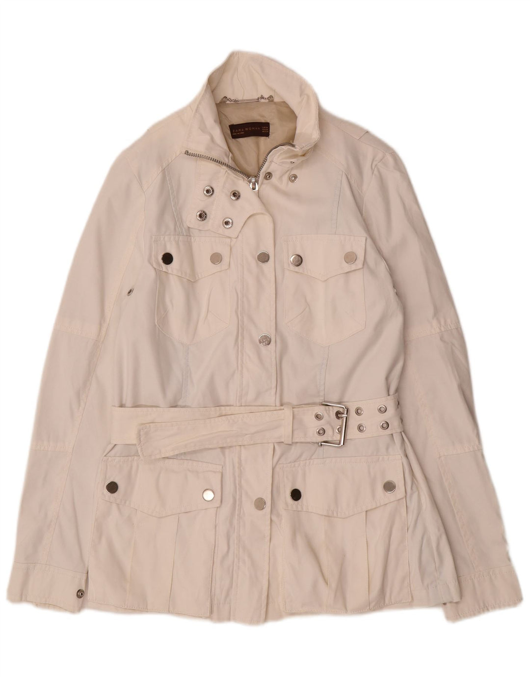 Zara Womens Utility Jacket UK 12 Medium Off White Nylon
