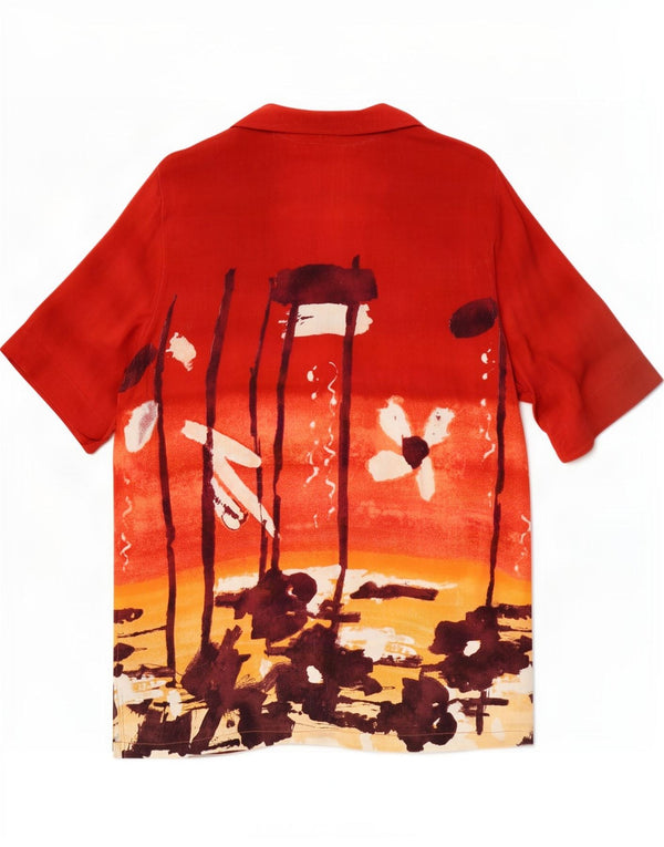 ELENA MIRO Womens Longline Hawaiian Short Sleeve Shirt UK 26 5XL Red Floral
