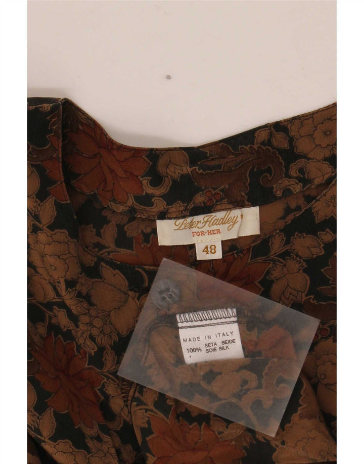 Peter Hadley Womens Shirt Blouse IT 48 XL Brown Floral Silk
