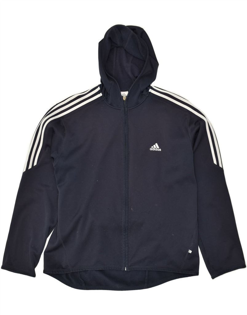 ADIDAS Mens Hooded Tracksuit Top Jacket UK 46/48 XL Navy Blue Polyester | Vintage Adidas | Thrift | Second-Hand Adidas | Used Clothing | Messina Hembry 