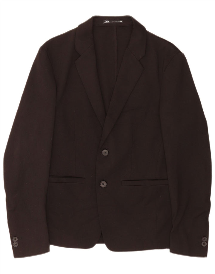 Zara Mens 2 Button Blazer Jacket UK 36 Small Black Viscose Classic