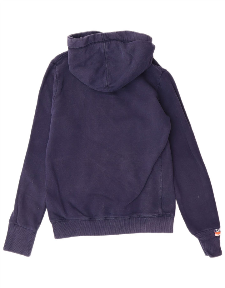 SUPERDRY Womens Graphic Hoodie Jumper UK 10 Small Navy Blue Cotton