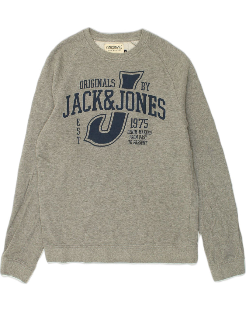 JACK & JONES Mens Graphic Sweatshirt Jumper Large Grey Cotton | Vintage Jack & Jones | Thrift | Second-Hand Jack & Jones | Used Clothing | Messina Hembry 