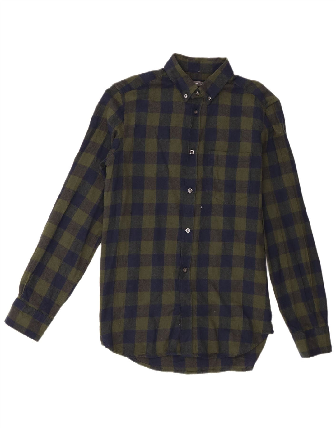 French Connection Mens Flannel Shirt Small Green Check Cotton