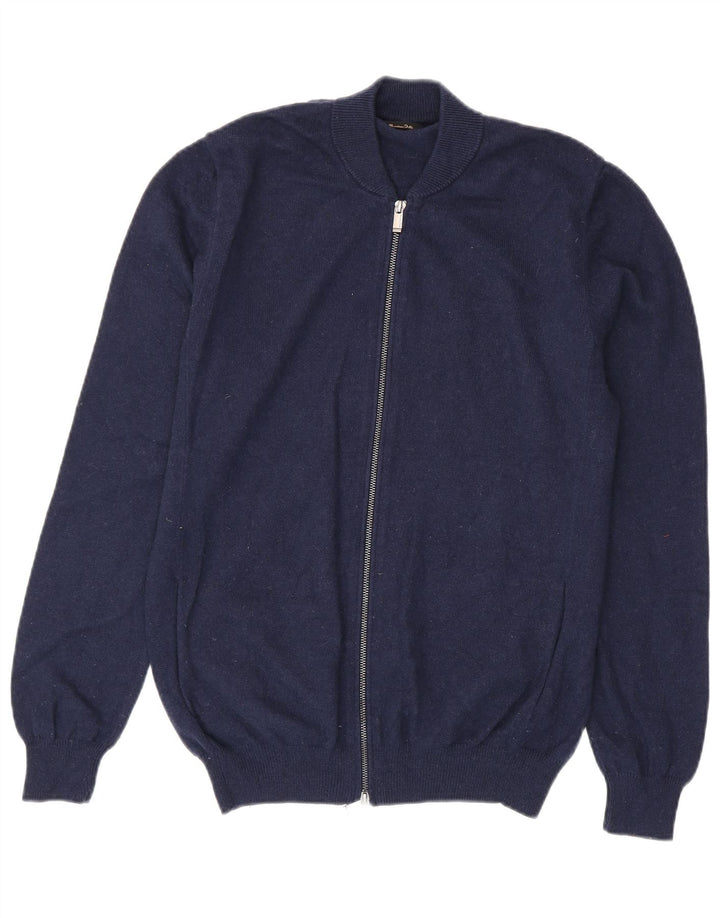 Massimo Dutti Mens Cardigan Sweater Large Navy Blue Wool