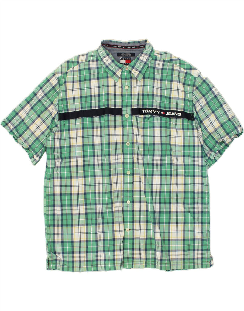 TOMMY HILFIGER Mens Short Sleeve Shirt 2XL Green Check Cotton | Vintage Tommy Hilfiger | Thrift | Second-Hand Tommy Hilfiger | Used Clothing | Messina Hembry 