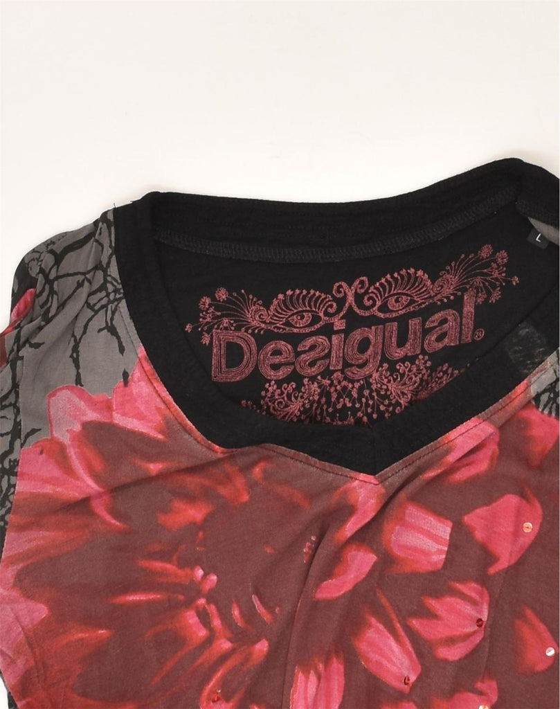 DESIGUAL Womens Graphic Top Long Sleeve UK 16 Large Red Floral Viscose | Vintage Desigual | Thrift | Second-Hand Desigual | Used Clothing | Messina Hembry 