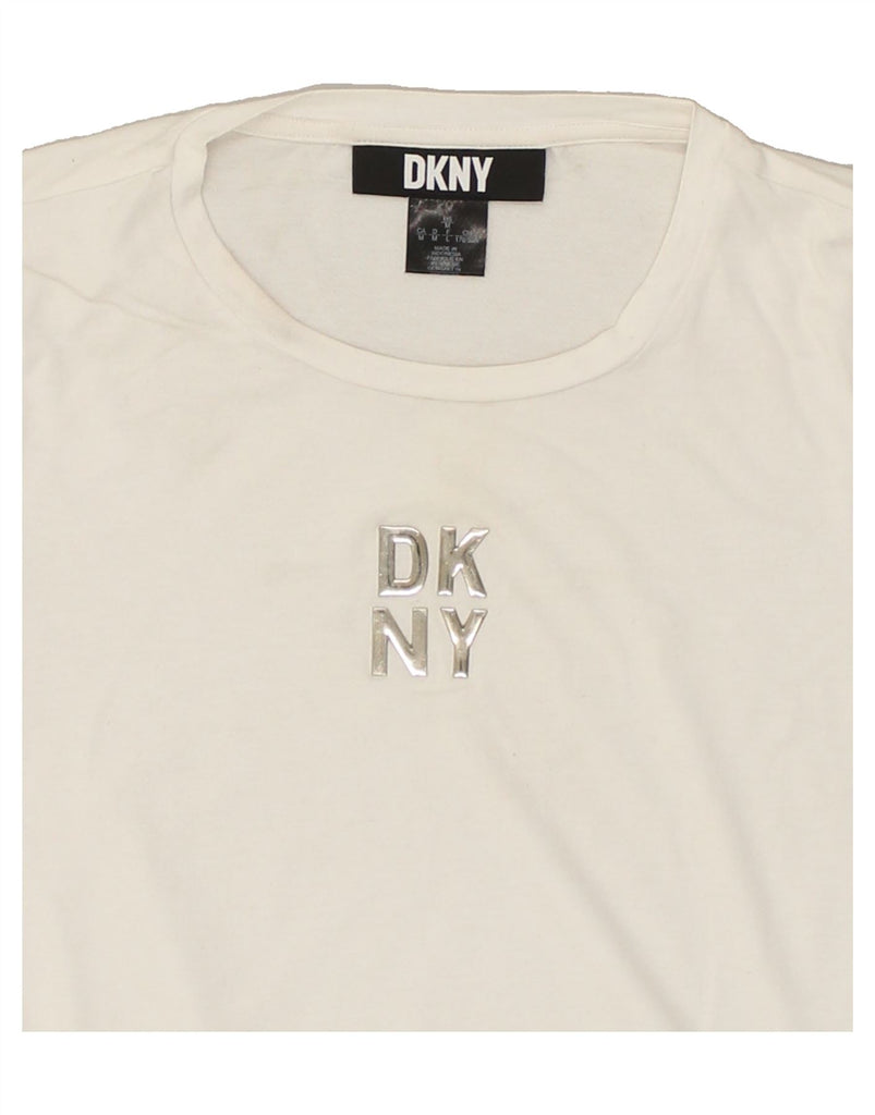 DKNY Womens Graphic T-Shirt Top UK 12 Medium Off White Cotton | Vintage Dkny | Thrift | Second-Hand Dkny | Used Clothing | Messina Hembry 