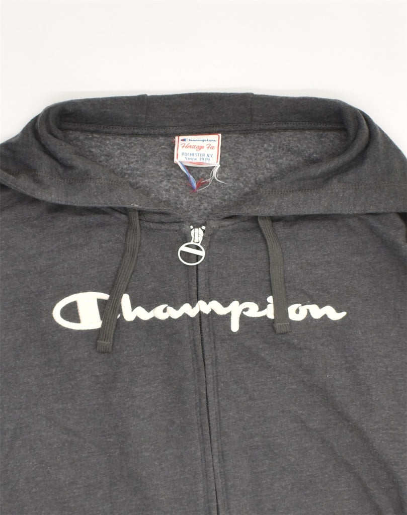 CHAMPION Womens Heritage Fit Graphic Zip Hoodie Sweater UK 18 XL Grey | Vintage Champion | Thrift | Second-Hand Champion | Used Clothing | Messina Hembry 