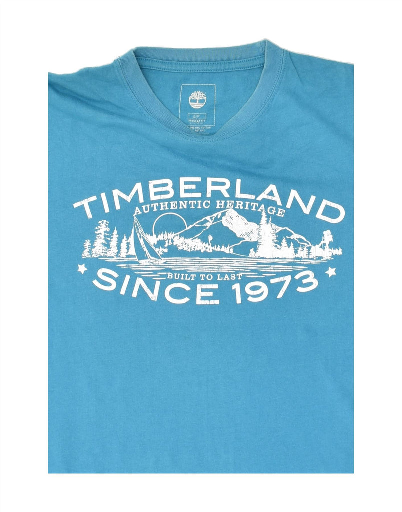 TIMBERLAND Mens Graphic T-Shirt Top Small Blue Cotton | Vintage Timberland | Thrift | Second-Hand Timberland | Used Clothing | Messina Hembry 