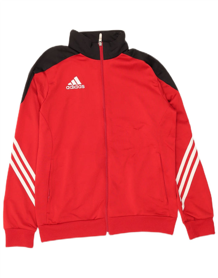 Adidas Boys Tracksuit Top Jacket 13-14 Years XL Red Colourblock Polyester