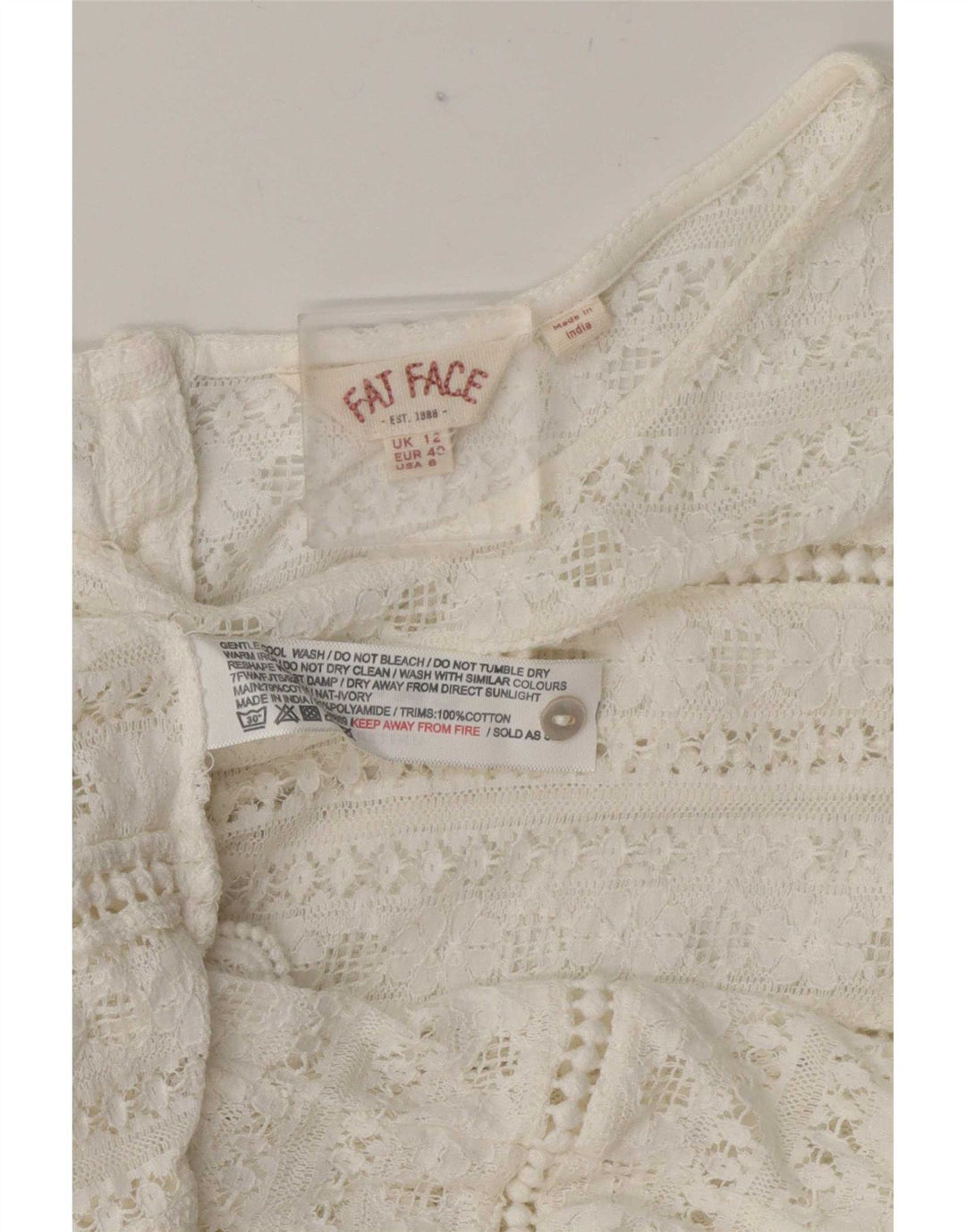Fat Face Womens See Through Shirt Blouse UK 12 Medium White Cotton