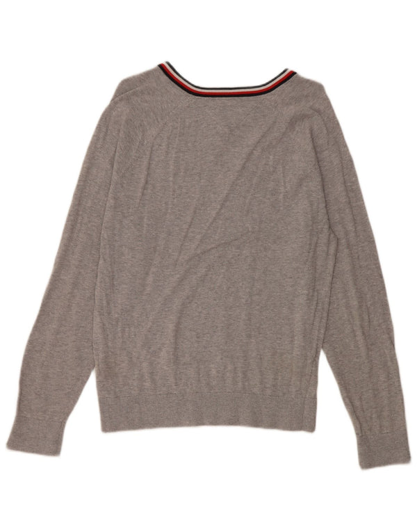 TOMMY HILFIGER Mens V-Neck Jumper Sweater Small Grey Flecked Cotton