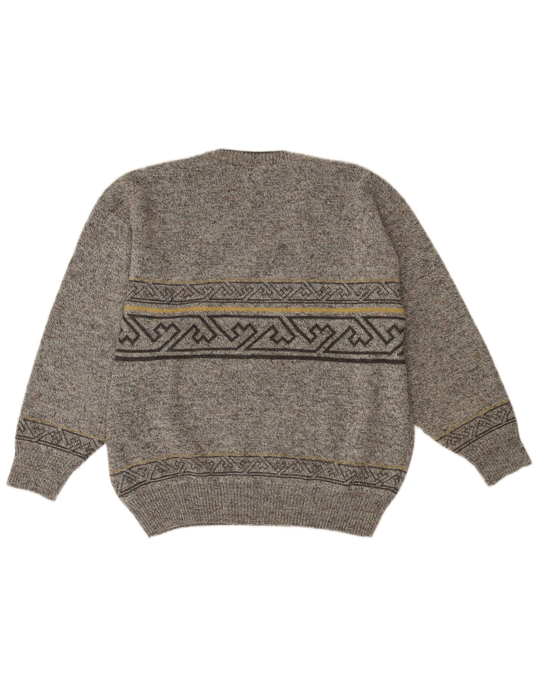 VINTAGE Mens V-Neck Jumper Sweater IT 52 Large Grey Geometric Wool