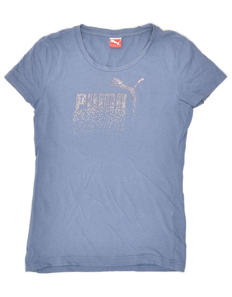 PUMA Womens Graphic T-Shirt Top UK 10 Small  Blue Cotton | Vintage Puma | Thrift | Second-Hand Puma | Used Clothing | Messina Hembry 
