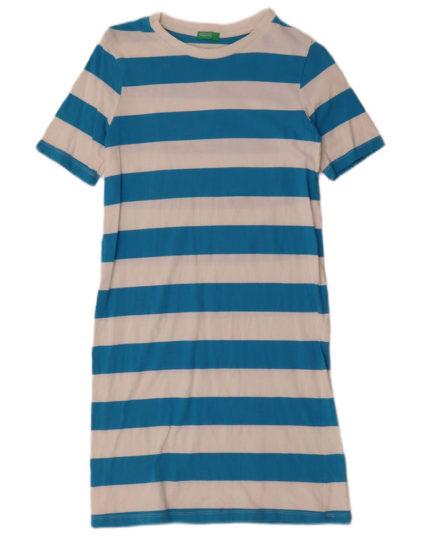 Benetton Womens T-Shirt Dress UK 6 XS Blue Striped Cotton