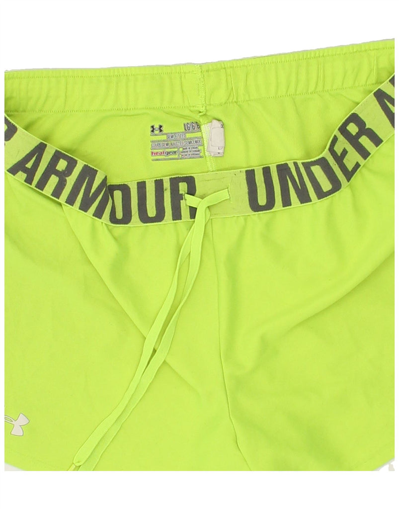 UNDER ARMOUR Womens Graphic Sport Shorts UK 14 Large Green Polyester | Vintage Under Armour | Thrift | Second-Hand Under Armour | Used Clothing | Messina Hembry 