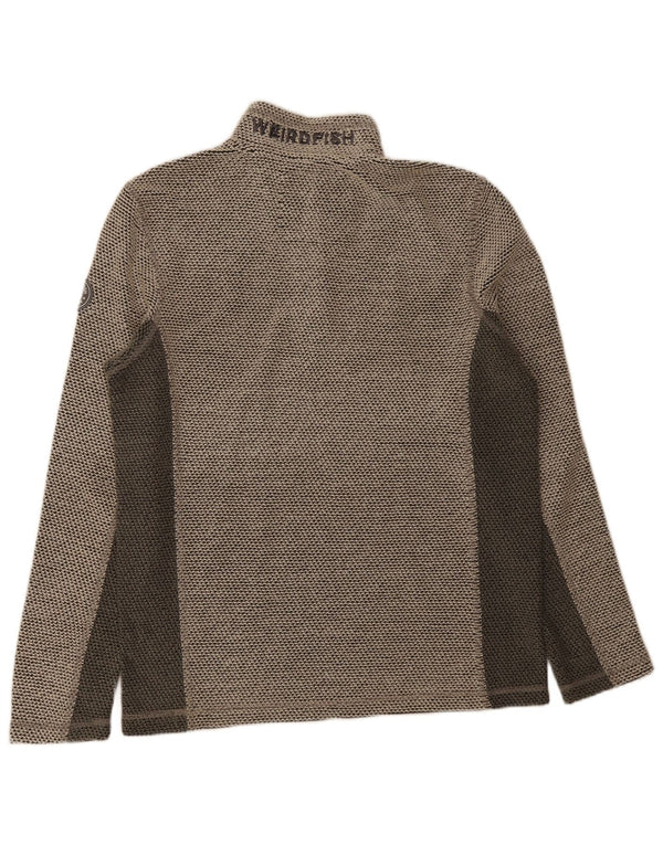 Weird Fish Mens Graphic Zip Neck Sweatshirt Jumper Medium Grey Colourblock