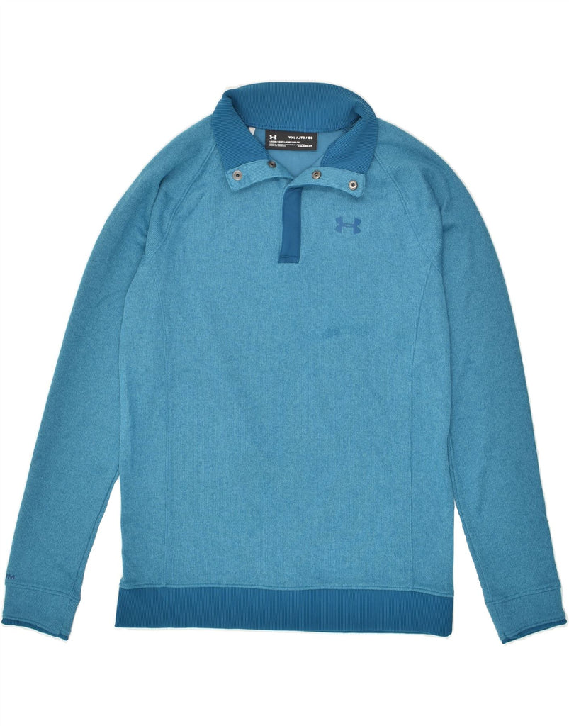 UNDER ARMOUR Boys Button Neck Sweatshirt Jumper 15-16 Years XL Blue Cotton | Vintage Under Armour | Thrift | Second-Hand Under Armour | Used Clothing | Messina Hembry 