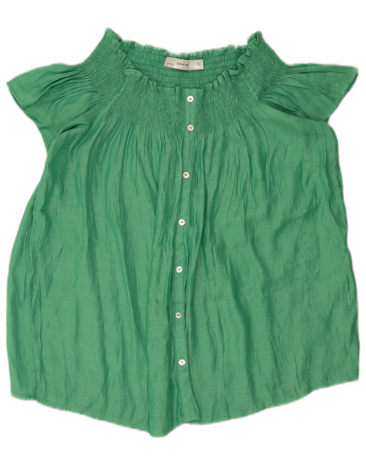 Zara Womens Off Shoulder Blouse Top UK 14 Medium Green