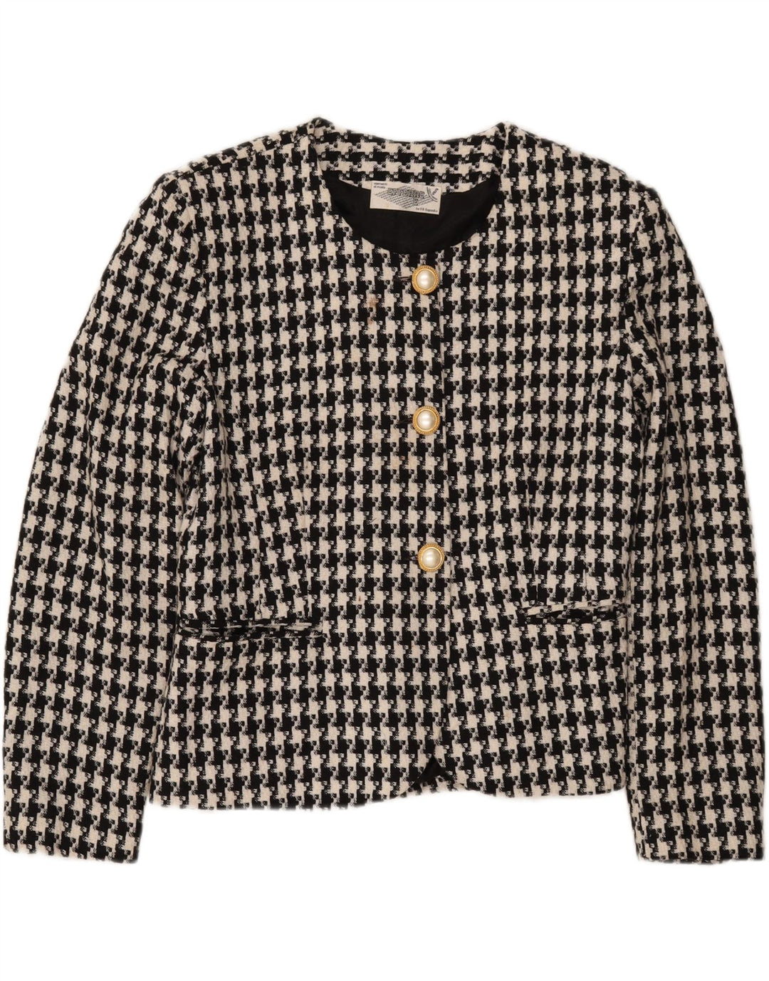 VINTAGE Womens 3 Button Blazer Jacket IT 48 XL Black Houndstooth Wool Vintage Vintage and Second-Hand Vintage from Messina Hembry 