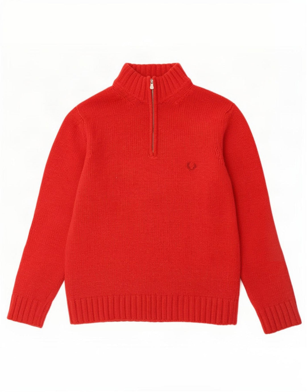 Fred Perry Mens Zip Neck Jumper Sweater Large Red Wool