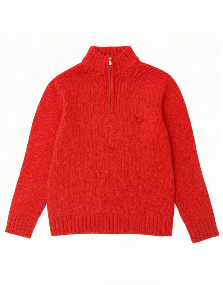 Fred Perry Mens Zip Neck Jumper Sweater Large Red Wool