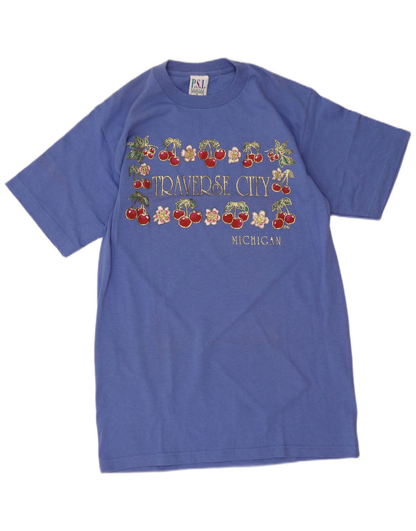 P.S.I. Sportswear Womens Graphic T-Shirt Top UK 12 Medium Blue Novelty
