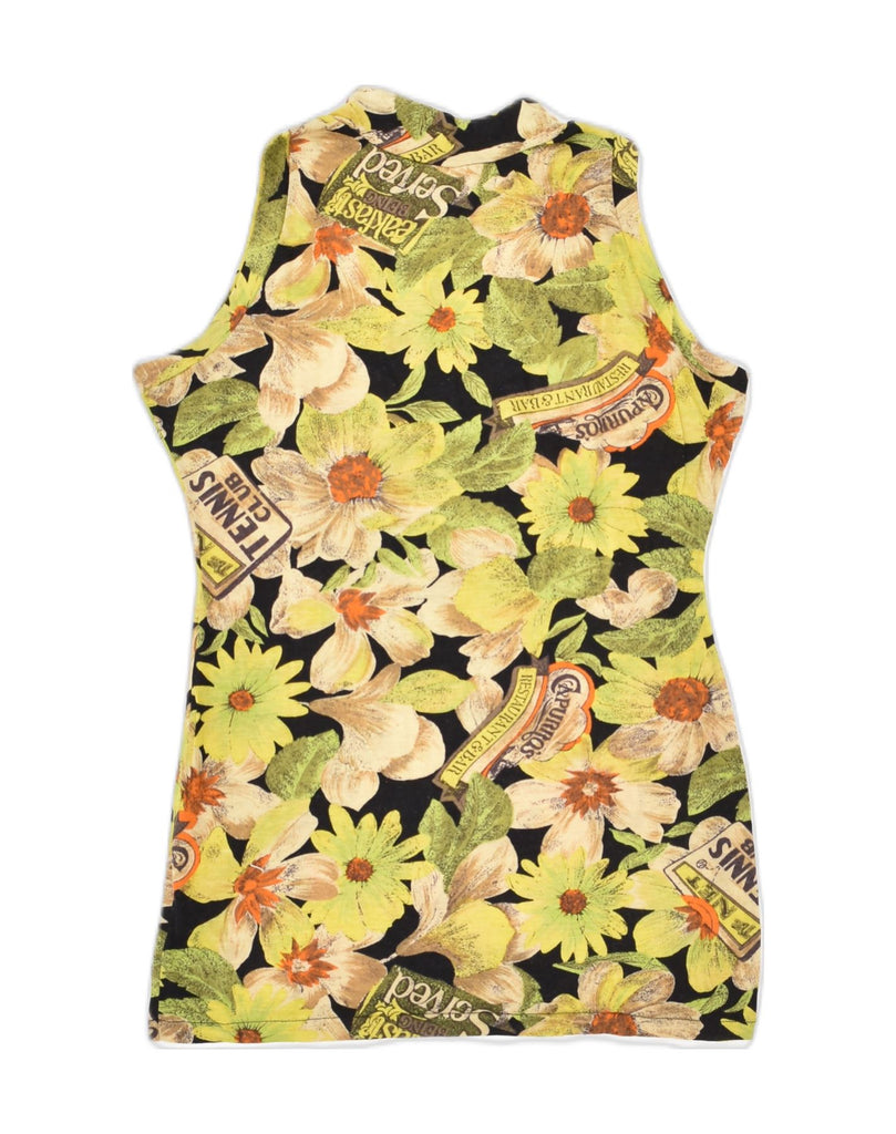 VINTAGE Womens Graphic Vest Top UK 10 Small  Yellow Floral Polyester | Vintage Vintage | Thrift | Second-Hand Vintage | Used Clothing | Messina Hembry 