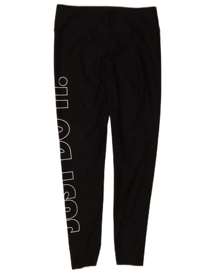 NIKE Womens Dri Fit Graphic Leggings UK 12 Medium Black Polyester