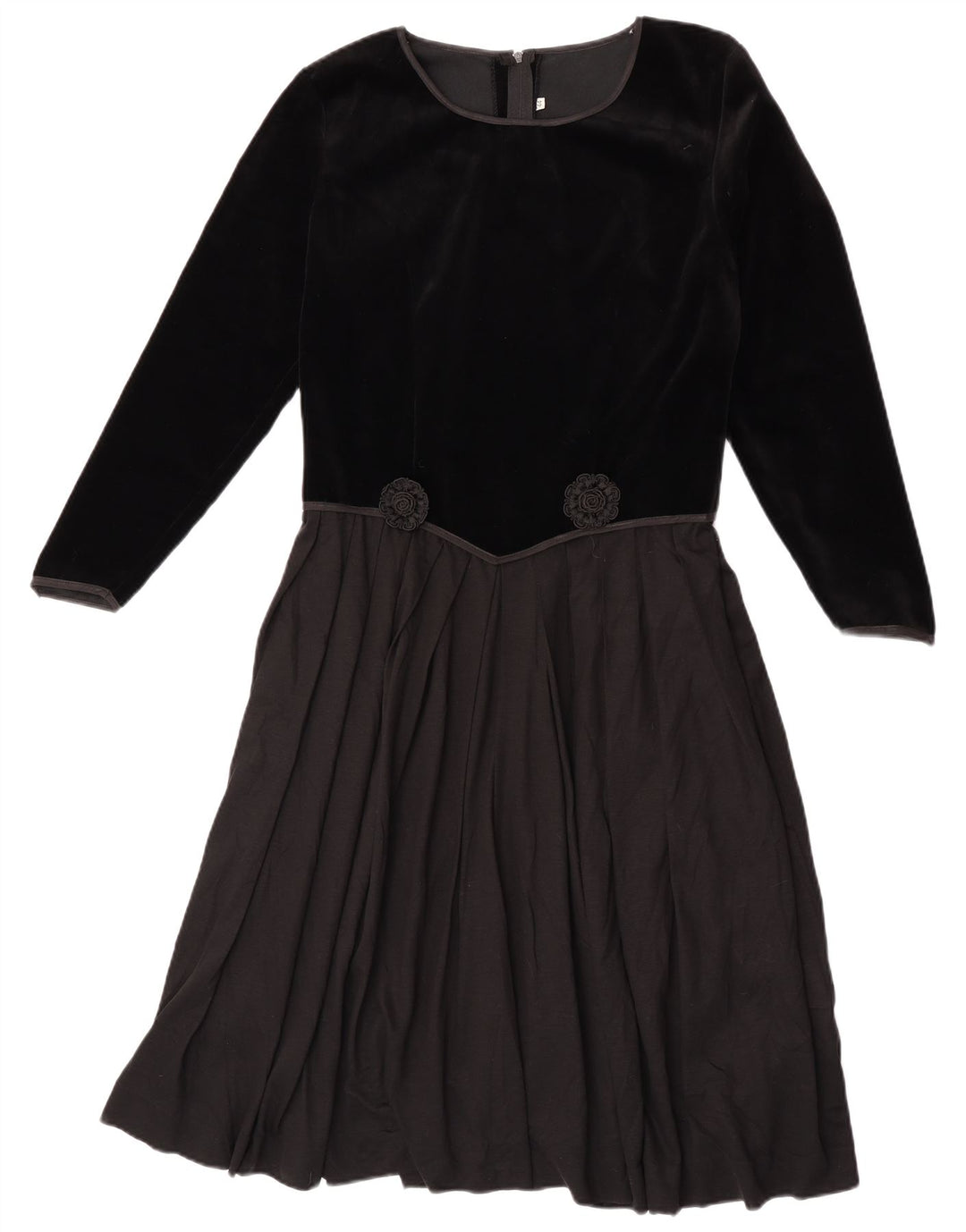 Vintage Womens Long Sleeve A-Line Dress IT 44 Medium Black Colourblock