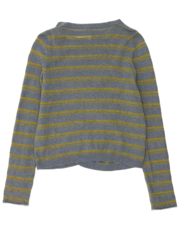 White Stuff Womens Open Cardigan Sweater UK 12 Medium Blue Striped Cotton
